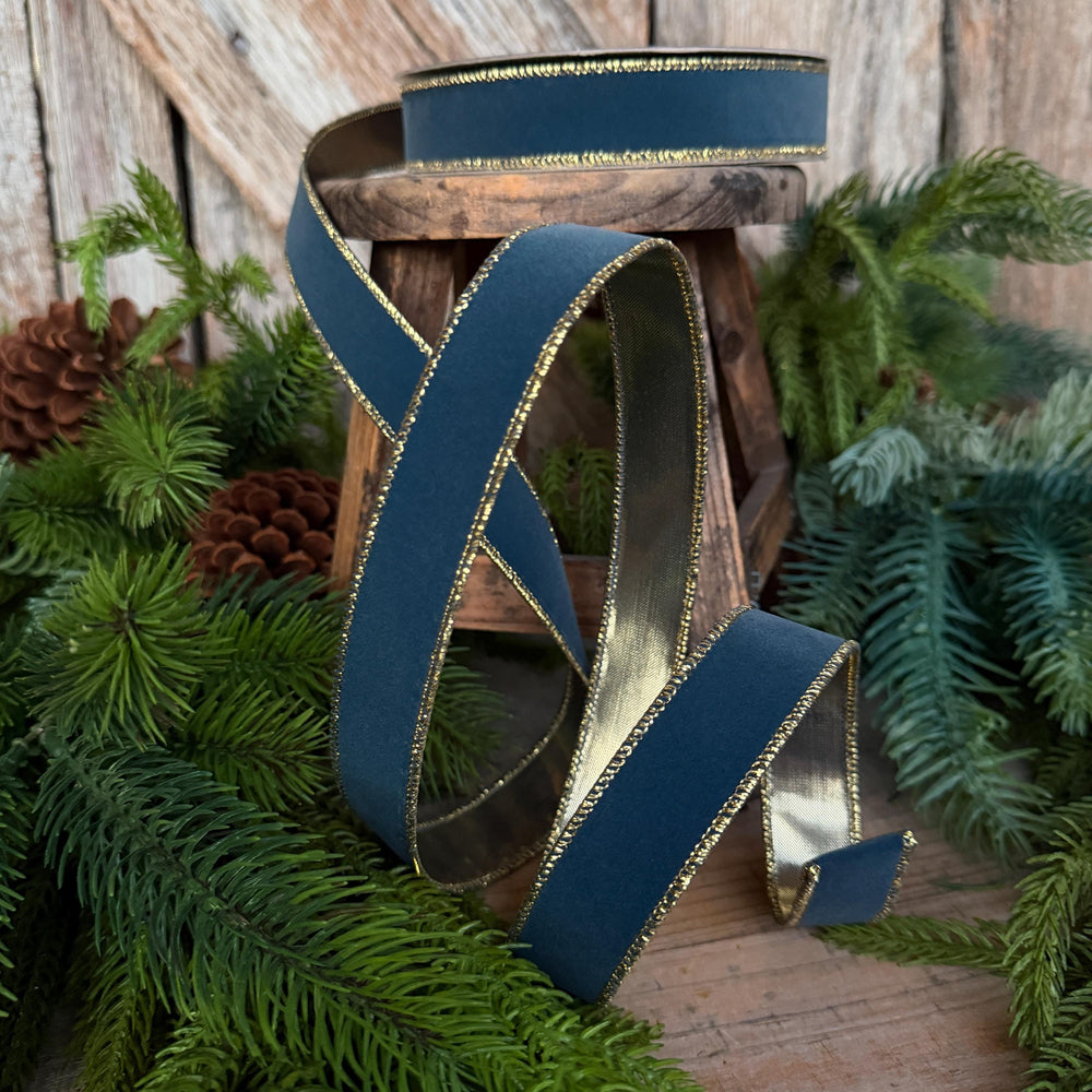 1" Steel Blue Suede Velvet Ribbon, Farrisilk Ribbon, RS290-17