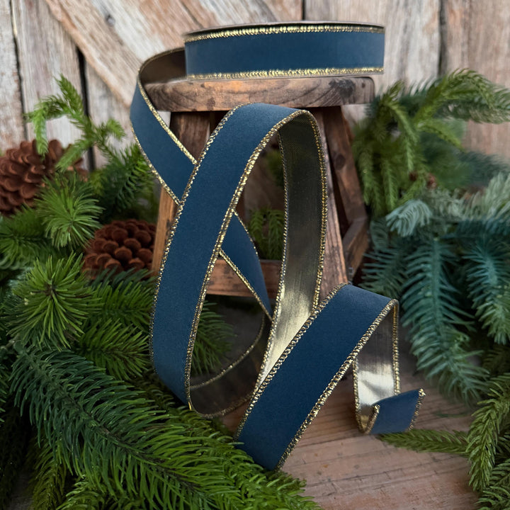 1" Steel Blue Suede Velvet Ribbon, Farrisilk Ribbon