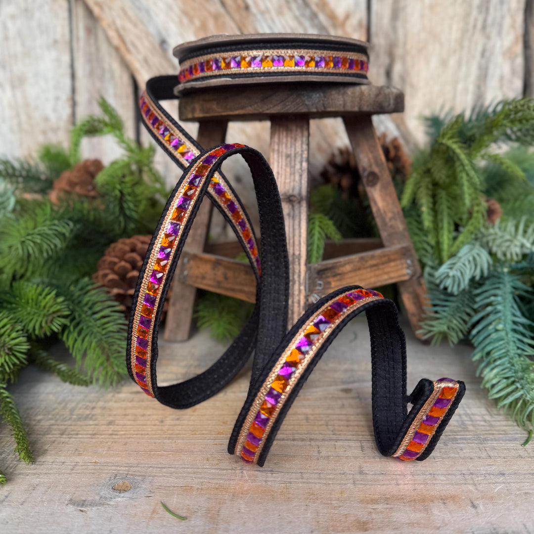 Halloween Ribbon, 3/4" Bedazzled Ribbon, Farrisilk Ribbon, Jeweled Hallowee Ribbon