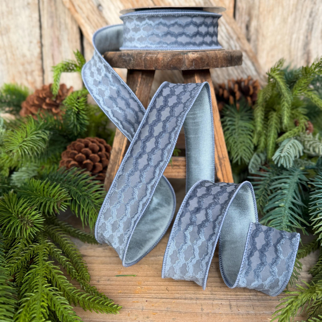 1.5" Steel Blue Velvet Ribbon, Farrisilk Ribbon