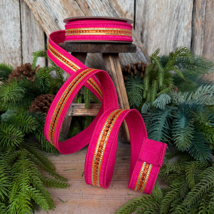 7/8" Hot Pink Twinkle Trim Ribbon, Pink Orange ribbon, Farrisilk Ribbon, Halloween Ribbon, RK756-40