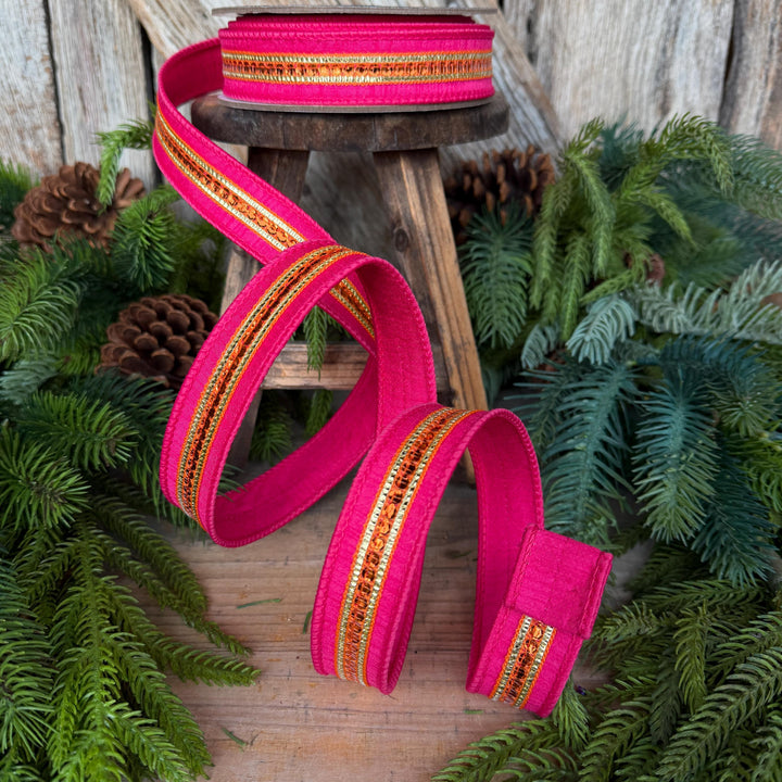 7/8" Hot Pink Twinkle Trim Ribbon, Pink Orange ribbon, Farrisilk Ribbon, Halloween Ribbon, RK756-40
