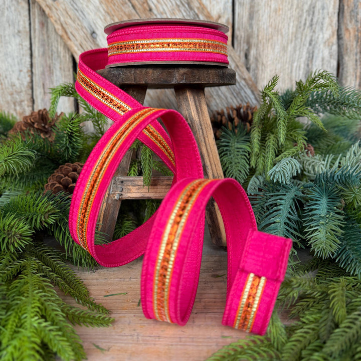 7/8" Hot Pink Twinkle Trim Ribbon, Pink Orange ribbon