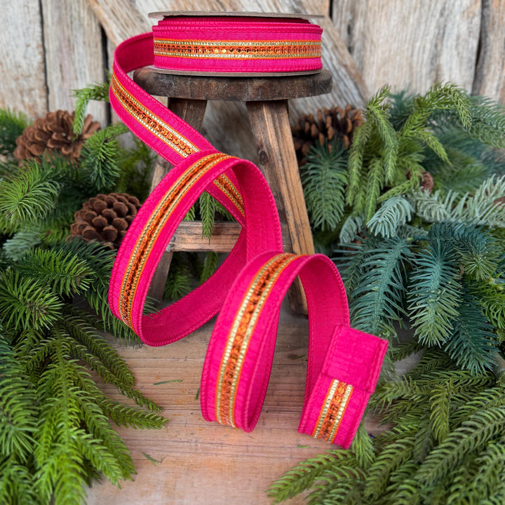 7/8" Hot Pink Twinkle Trim Ribbon, Pink Orange ribbon, Farrisilk Ribbon, Halloween Ribbon, RK756-40