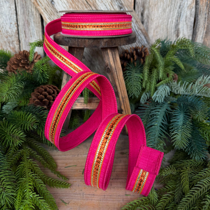 7/8" Hot Pink Twinkle Trim Ribbon, Pink Orange ribbon, Farrisilk Ribbon, Halloween Ribbon, RK756-40