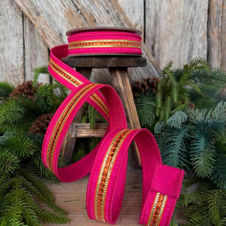 7/8" Hot Pink Twinkle Trim Ribbon, Pink Orange ribbon, Farrisilk Ribbon, Halloween Ribbon, RK756-40