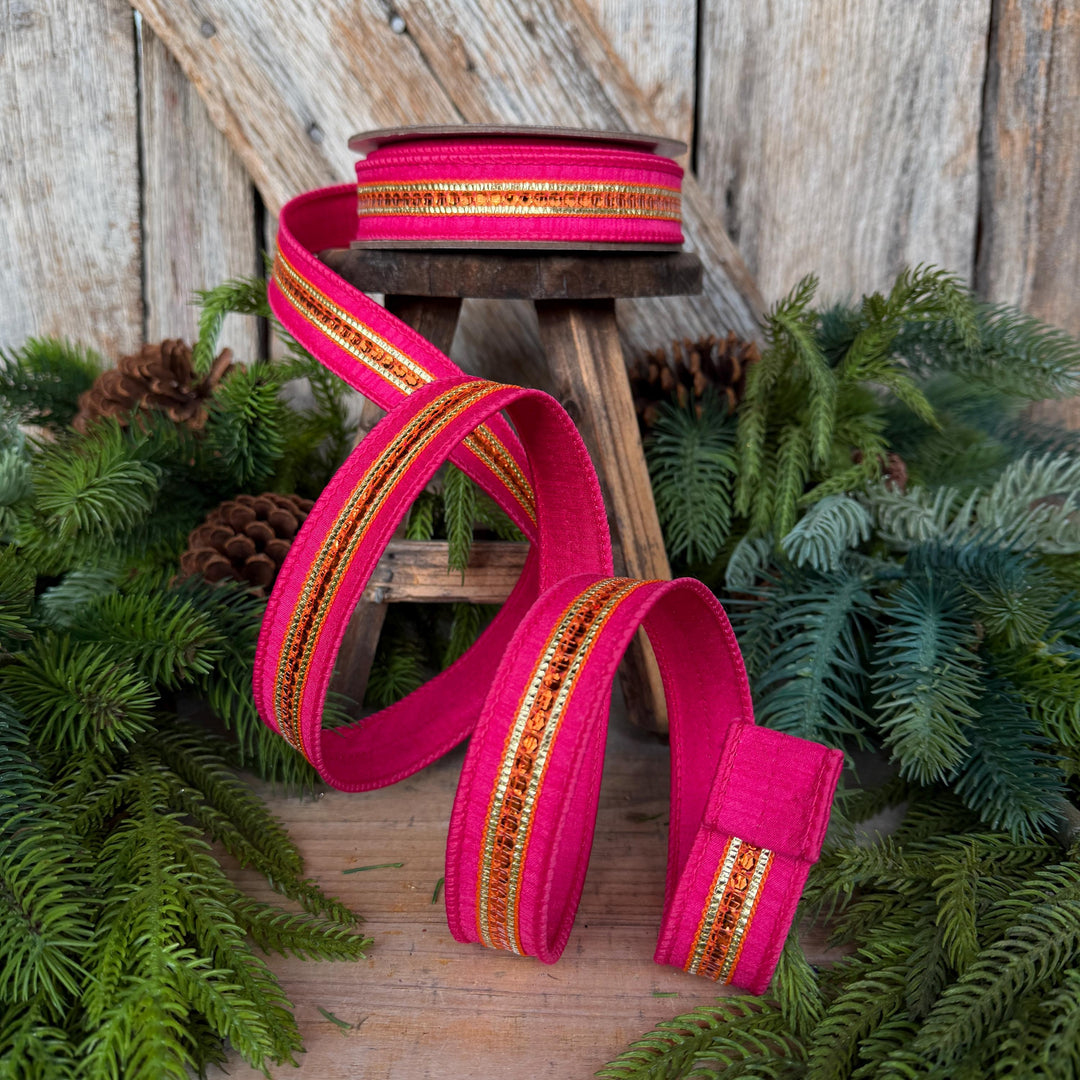 7/8" Hot Pink Twinkle Trim Ribbon, Pink Orange ribbon, Farrisilk Ribbon, Halloween Ribbon, RK756-40