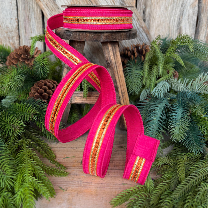 7/8" Hot Pink Twinkle Trim Ribbon, Pink Orange ribbon, Farrisilk Ribbon