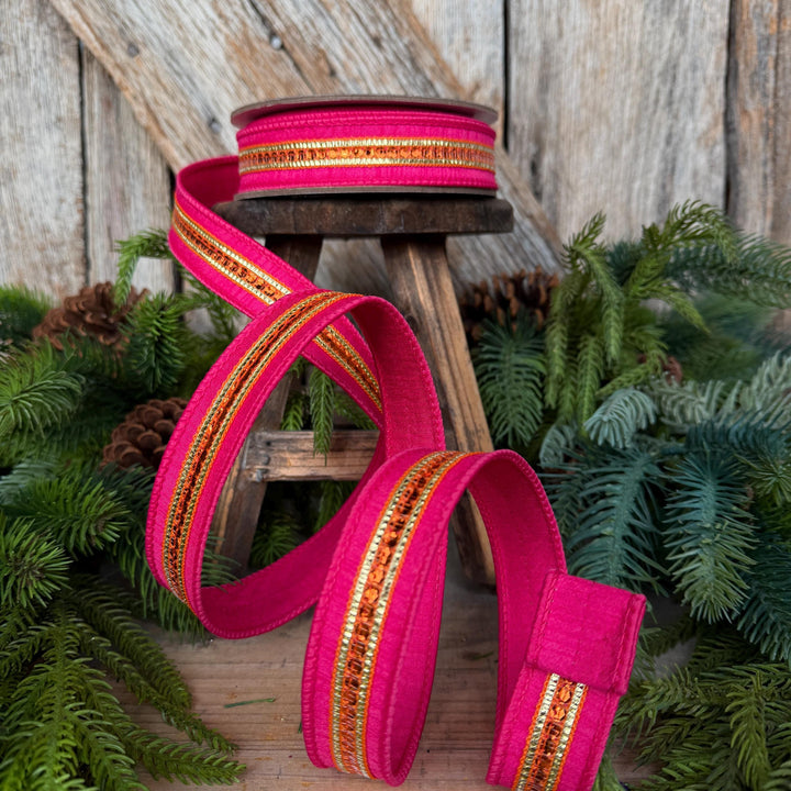 7/8" Hot Pink Twinkle Trim Ribbon, Pink Orange ribbon
