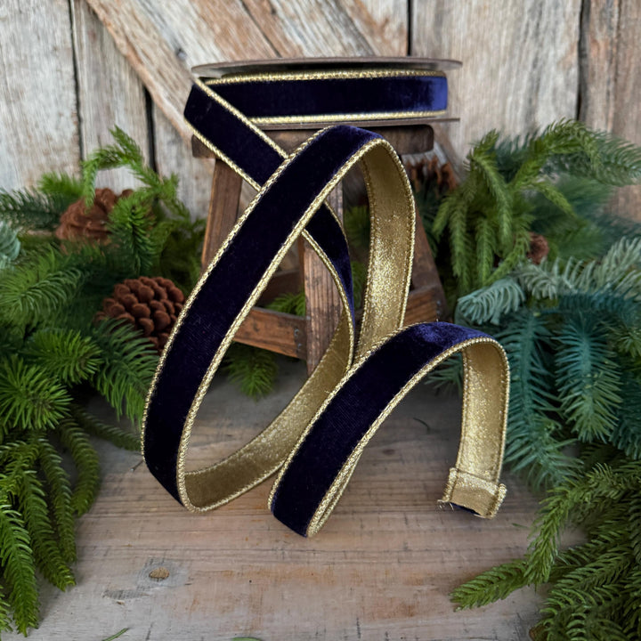 1" Navy Blue Velvet RIbbon, Farrisilk Velvet Ribbon, Blue Christmas Ribbon, Navy Blue Flashy Velvet, RG063-21