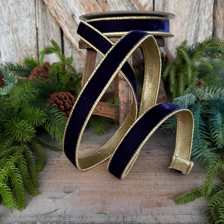 1" Navy Blue Velvet RIbbon, Farrisilk Velvet Ribbon, Blue Christmas Ribbon, Navy Blue Flashy Velvet, RG063-21