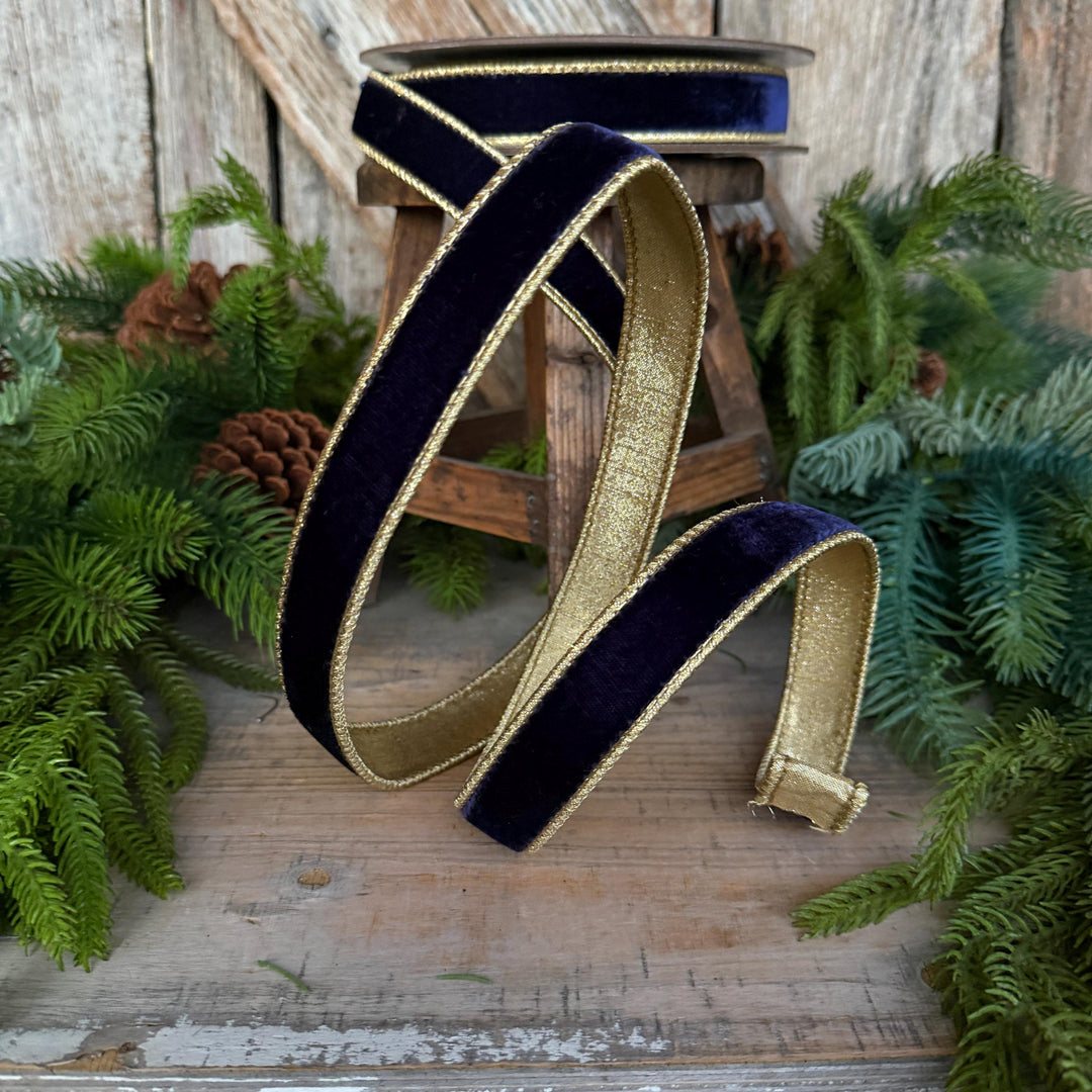 1" Navy Blue Velvet RIbbon, Farrisilk Velvet Ribbon, Blue Christmas Ribbon, Navy Blue Flashy Velvet, RG063-21