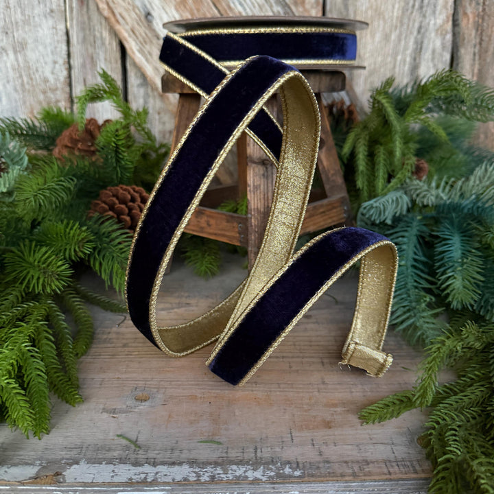 1" Navy Blue Velvet RIbbon, Farrisilk Velvet Ribbon, Blue Christmas Ribbon, Navy Blue Flashy Velvet, RG063-21