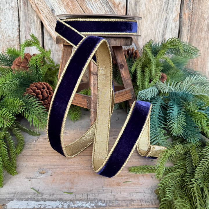 1" Navy Blue Velvet RIbbon, Farrisilk Velvet Ribbon, Blue Christmas Ribbon, Navy Blue Flashy Velvet, RG063-21