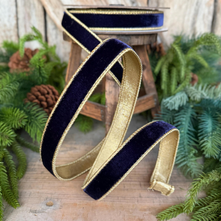 1" Navy Blue Velvet RIbbon, Farrisilk Velvet Ribbon, Blue Christmas Ribbon