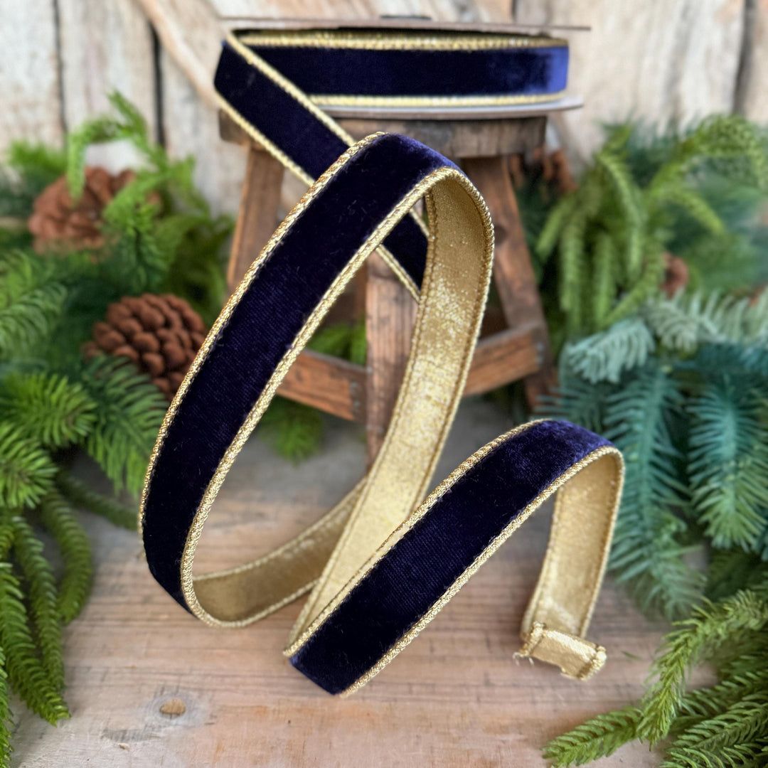 1" Navy Blue Velvet RIbbon, Farrisilk Velvet Ribbon, Blue Christmas Ribbon