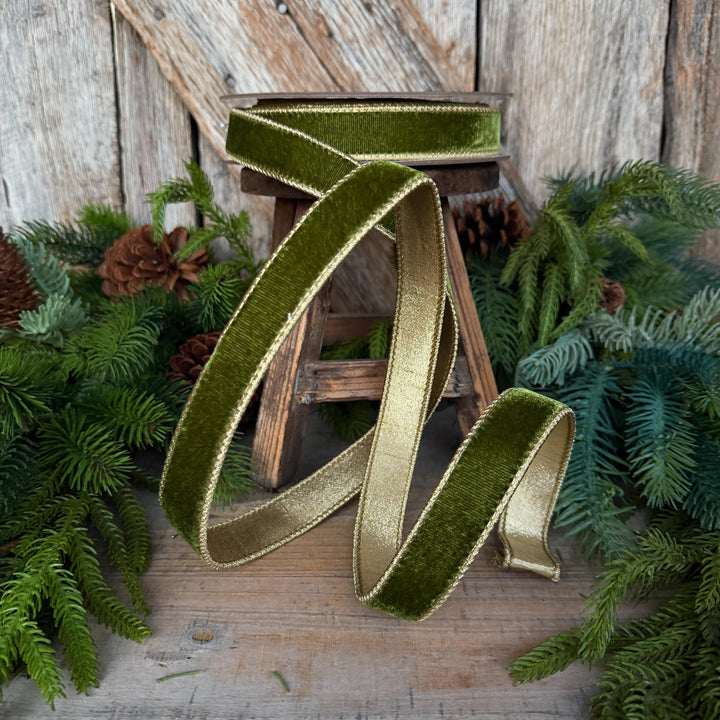 1" Forest Green Velvet Ribbon, Farrisilk Ribbon, Christmas Ribbon, Flashy Velvet Ribbon, RG063-45