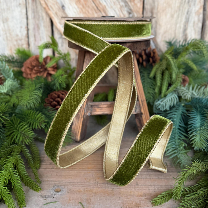 1" Forest Green Velvet Ribbon, Farrisilk Ribbon, Christmas Ribbon, Flashy Velvet Ribbon, RG063-45