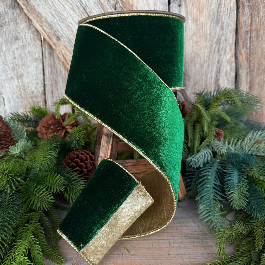 4" Emerald Green Velvet Ribbon, Farrisilk Ribbon