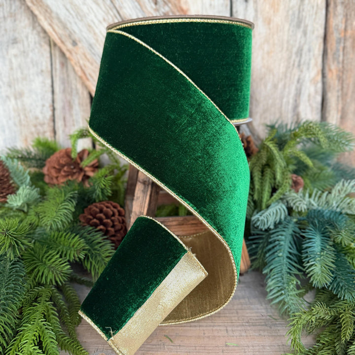 4" Emerald Green Velvet Ribbon, Farrisilk Ribbon, Christmas Ribbon