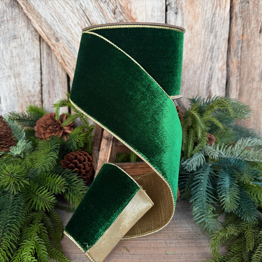 4" Emerald Green Velvet Ribbon, Farrisilk Ribbon, Christmas Ribbon, Flashy Velvet Ribbon, RG807-55