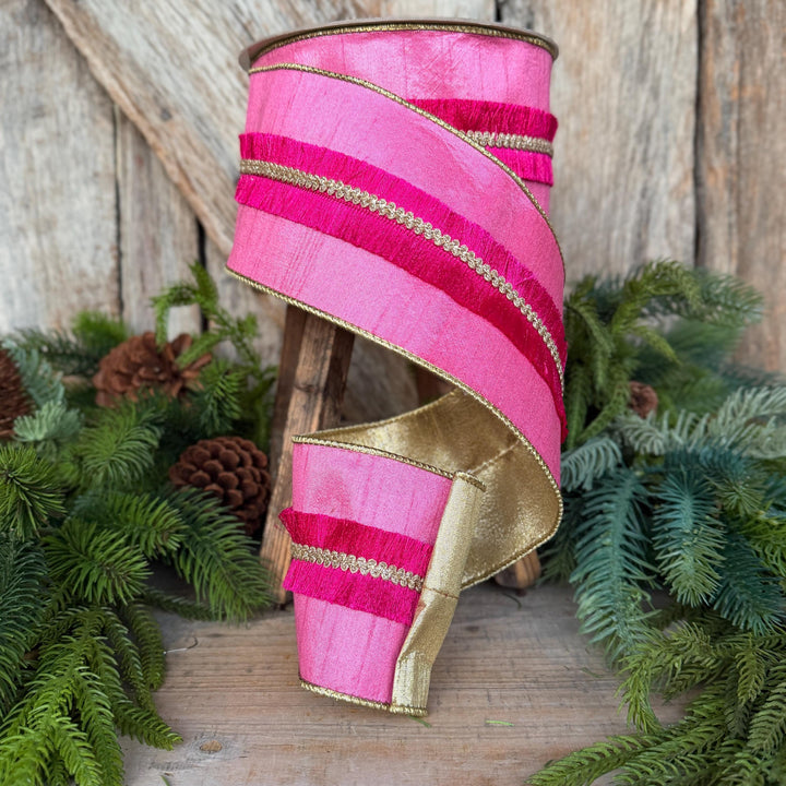 4" Pink Fringe Ribbon, Farrisilk Ribbon