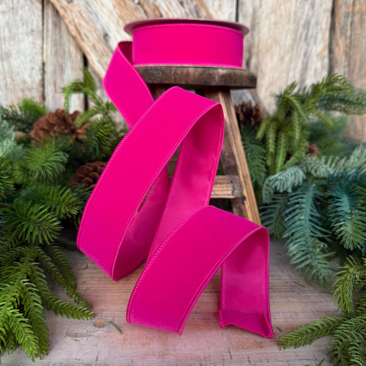 1.5" Hot Pink Velvet Ribbon, Farrisilk Ribbon, Pink Vivid Velvet Ribbon, HR011-15