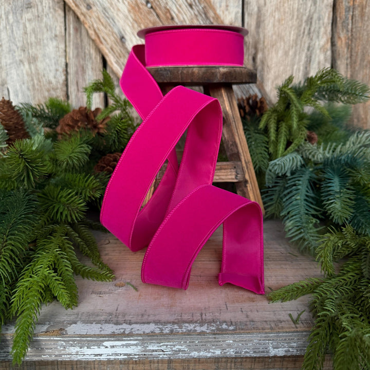 1.5" Hot Pink Velvet Ribbon, Farrisilk Ribbon, Pink Vivid Velvet Ribbon
