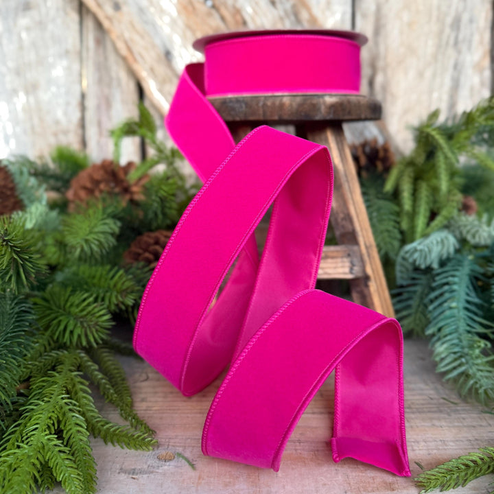 1.5" Hot Pink Velvet Ribbon, Farrisilk Ribbon, Pink Vivid Velvet Ribbon