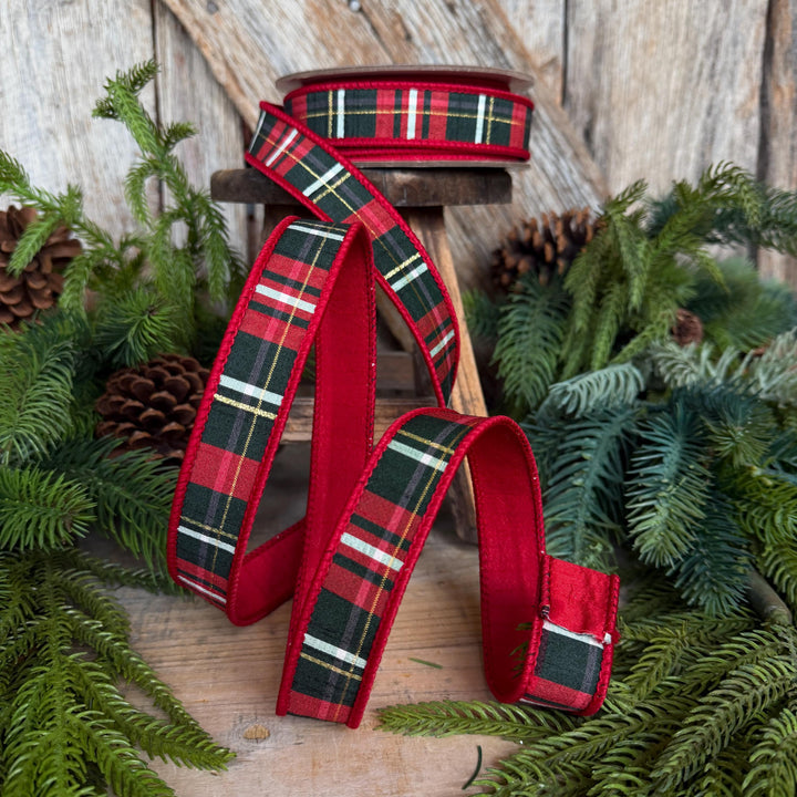 1" Red Green Plaid Ribbon, Farrisilk Ribbon
