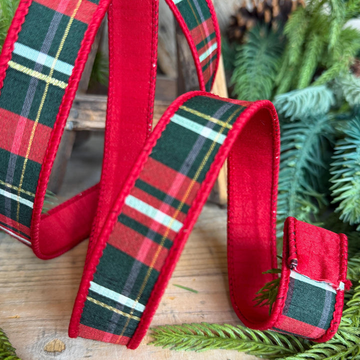 1" Red Green Plaid Ribbon, Farrisilk Ribbon