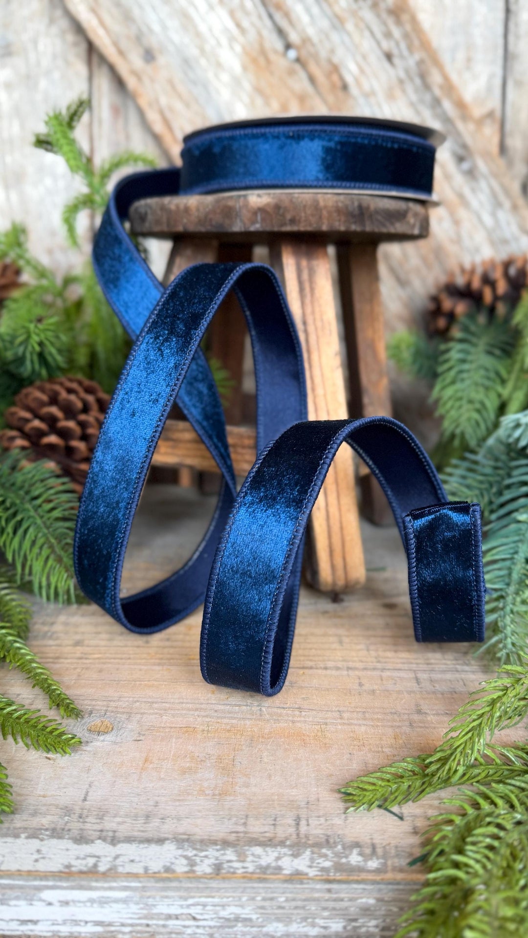 1" Navy Blue Velvet Ribbon, Farrisilk Ribbon
