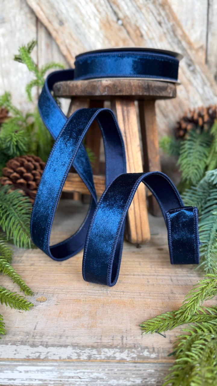 1" Navy Blue Velvet Ribbon, Farrisilk Ribbon