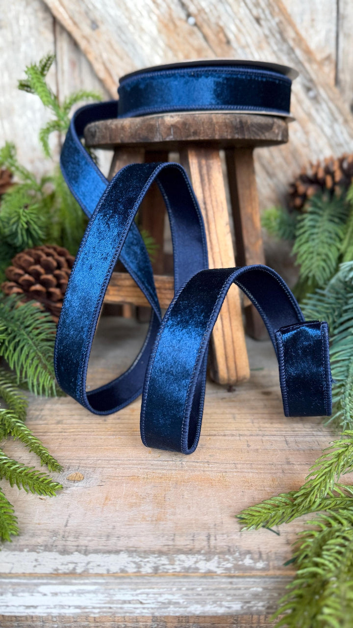 1" Navy Blue Velvet Ribbon, Farrisilk Ribbon, Silky Velvet Ribbon, RS293-21