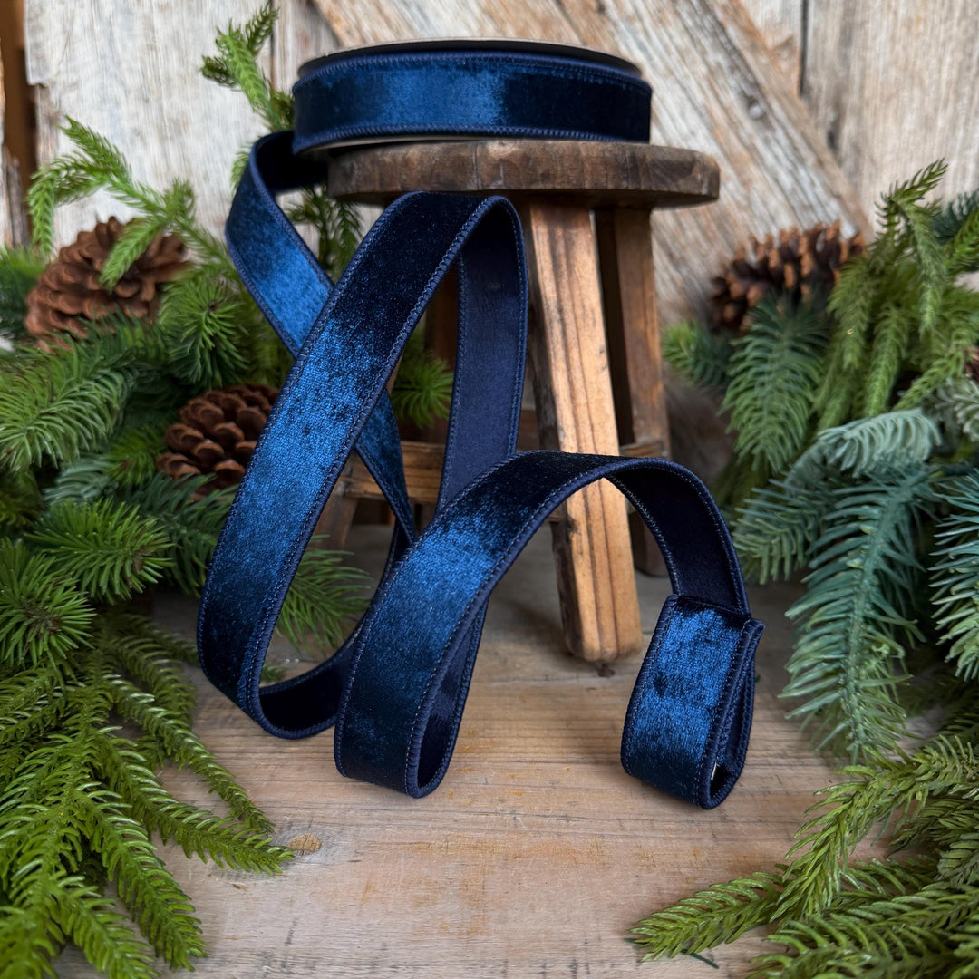 1" Navy Blue Velvet Ribbon, Farrisilk Ribbon, Silky Velvet Ribbon, RS293-21