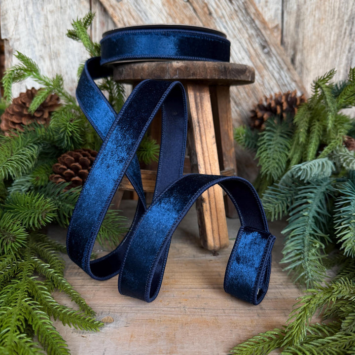 1" Navy Blue Velvet Ribbon, Farrisilk Ribbon, Silky Velvet Ribbon, RS293-21
