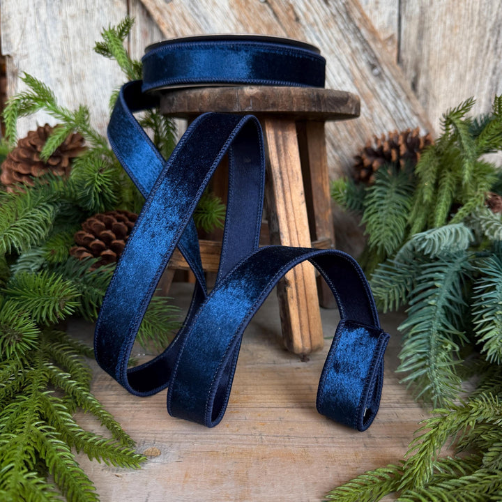 1" Navy Blue Velvet Ribbon, Farrisilk Ribbon