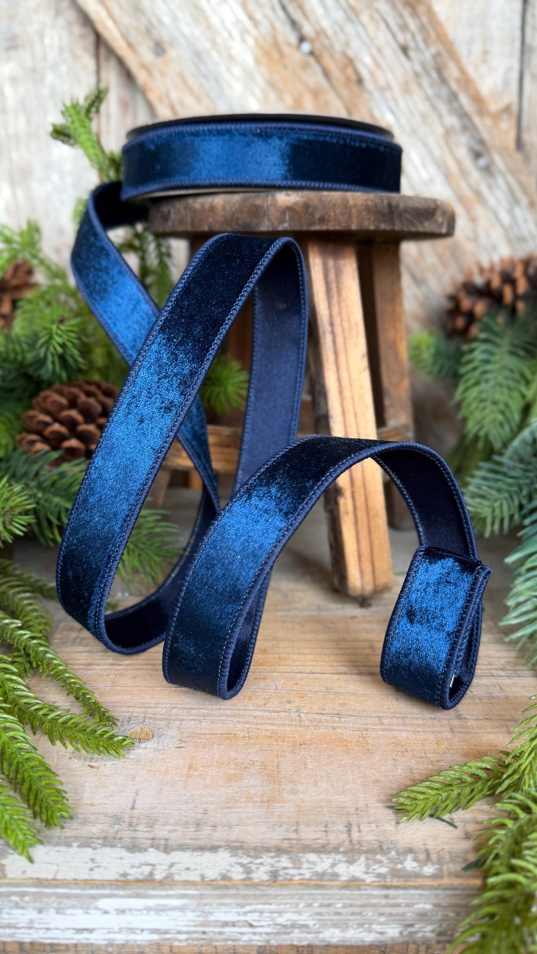 1" Navy Blue Velvet Ribbon, Farrisilk Ribbon, Silky Velvet Ribbon