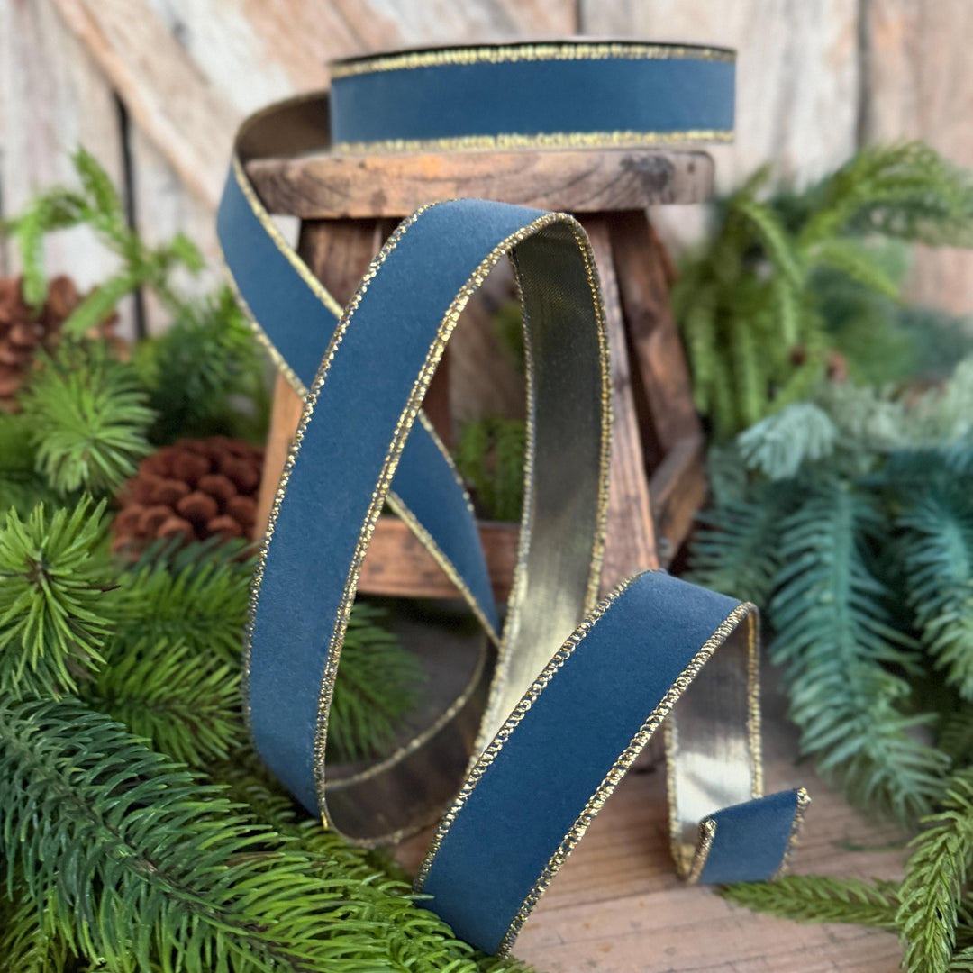 1" Steel Blue Suede Velvet Ribbon, Farrisilk Ribbon