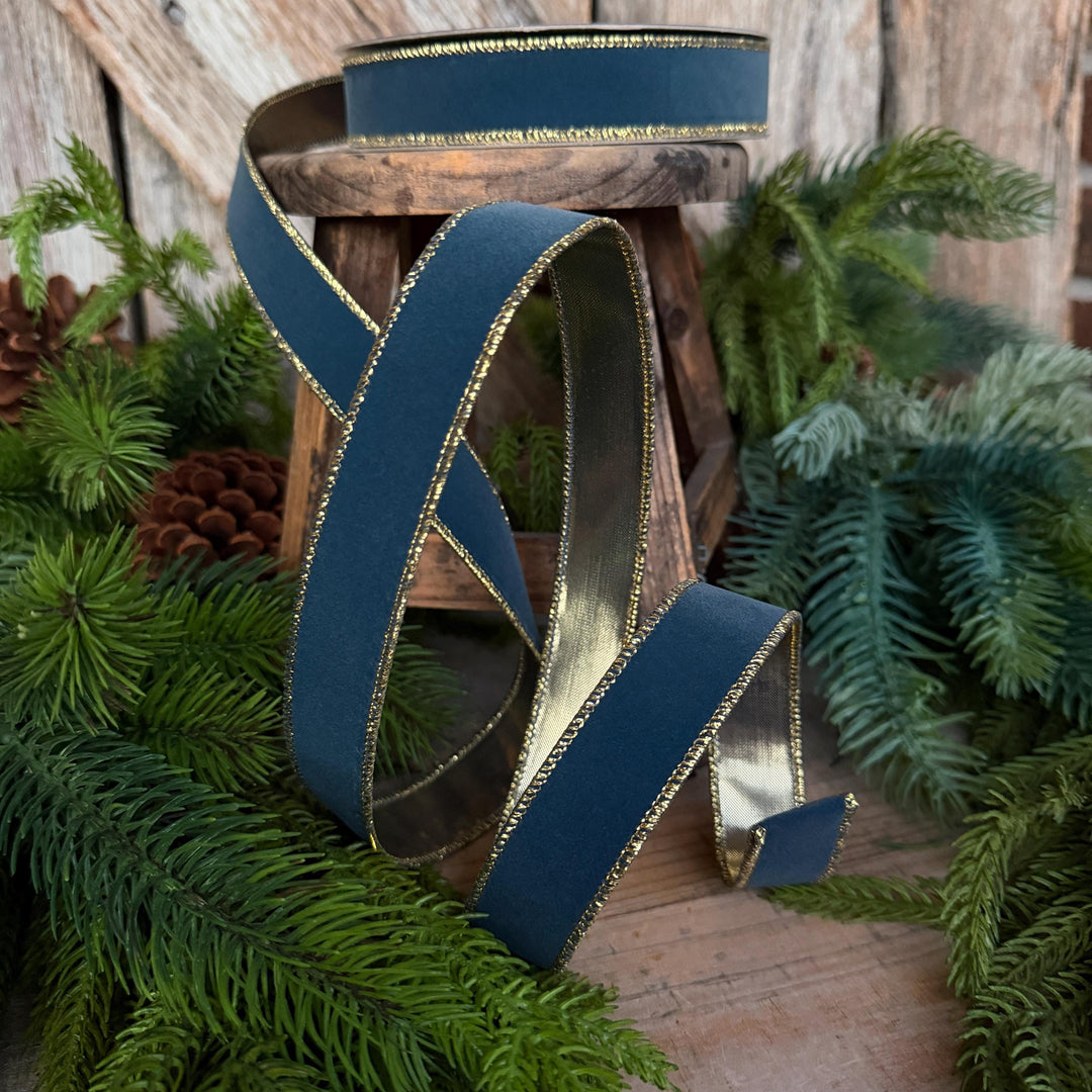 1" Steel Blue Suede Velvet Ribbon, Farrisilk Ribbon