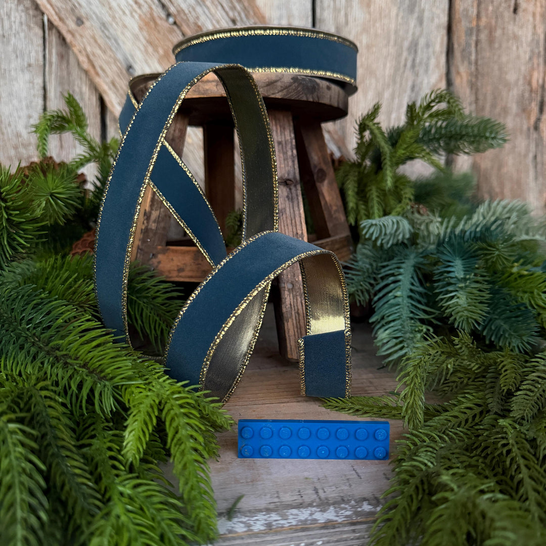 1" Steel Blue Suede Velvet Ribbon, Farrisilk Ribbon