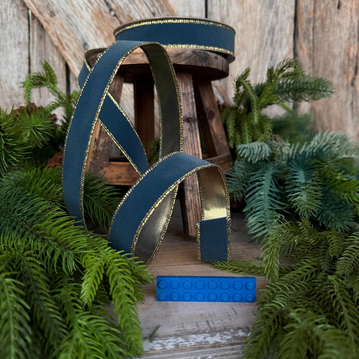 1" Steel Blue Suede Velvet Ribbon, Farrisilk Ribbon