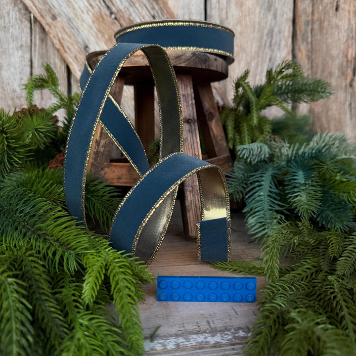 1" Steel Blue Suede Velvet Ribbon, Farrisilk Ribbon, RS290-17