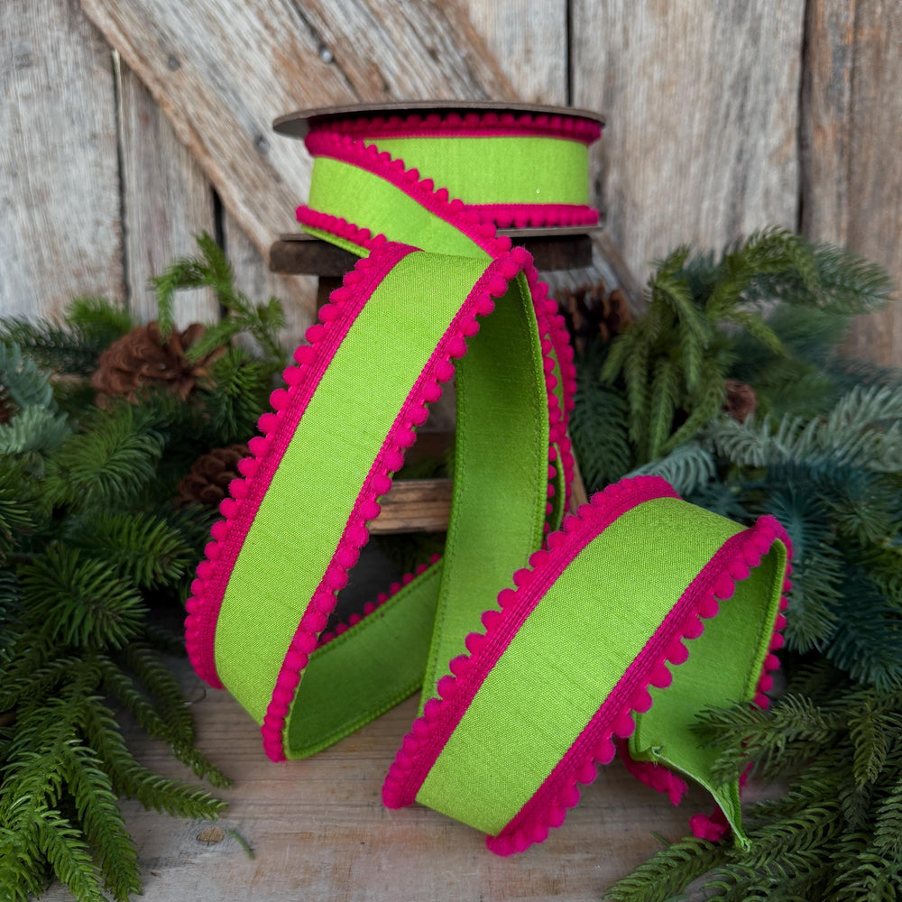 1.5" Lime Green Hot Pink Ribbon, Wired Ribbon