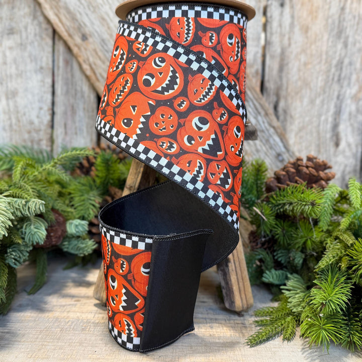 4" Jack O Lantern Ribbon, Halloween Ribbon, Pumpkin Ribbon