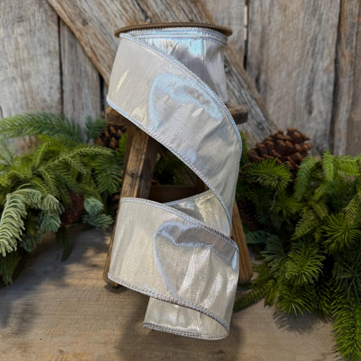 2.5" Silver Ribbon, Silver Metallic Ribbon, Christmas Ribbon, Halloween Ribbon