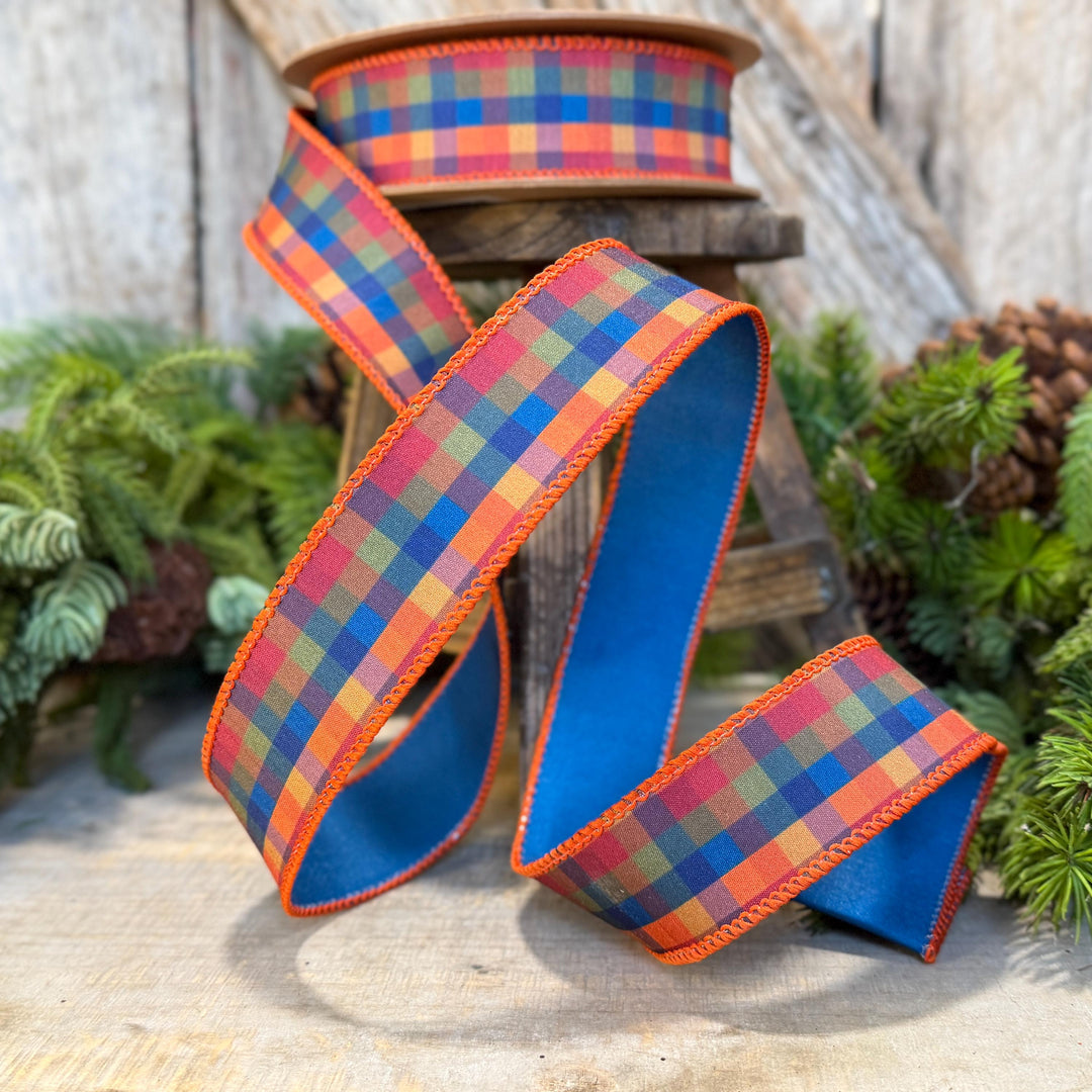 1.5" Blue Fall Plaid Ribbon, Plaid Ribbon