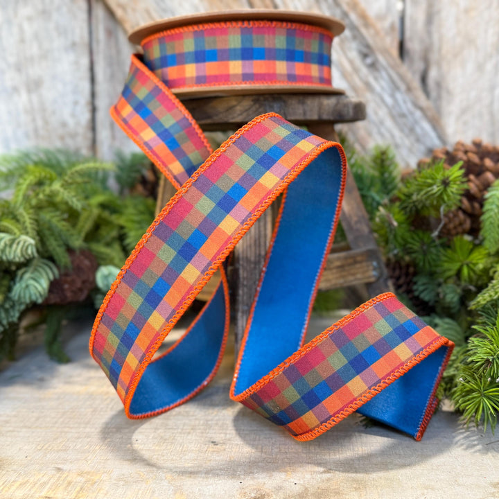 1.5" Blue Fall Plaid Ribbon, Plaid Ribbon