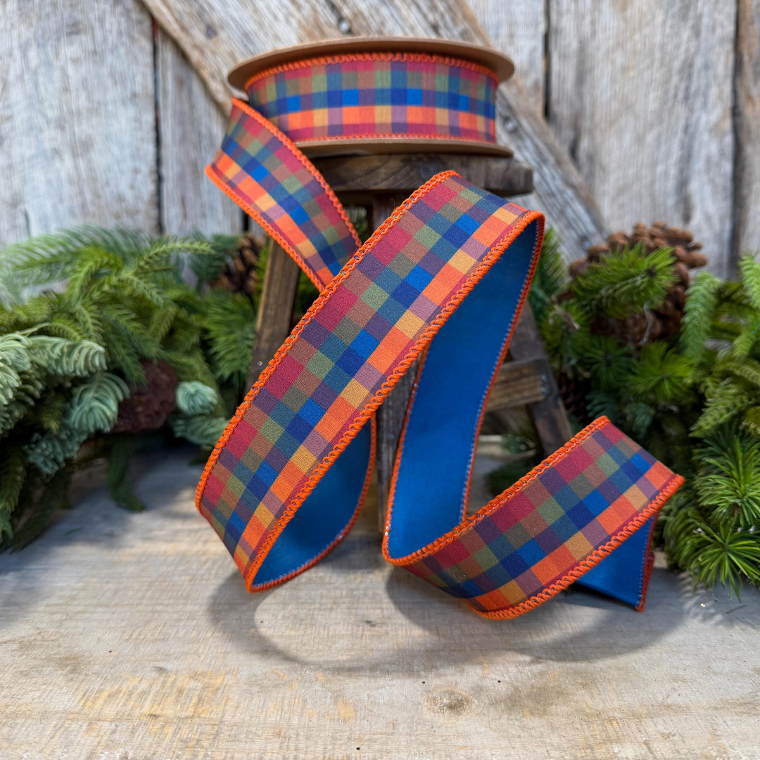 1.5" Blue Fall Plaid Ribbon, Plaid Ribbon