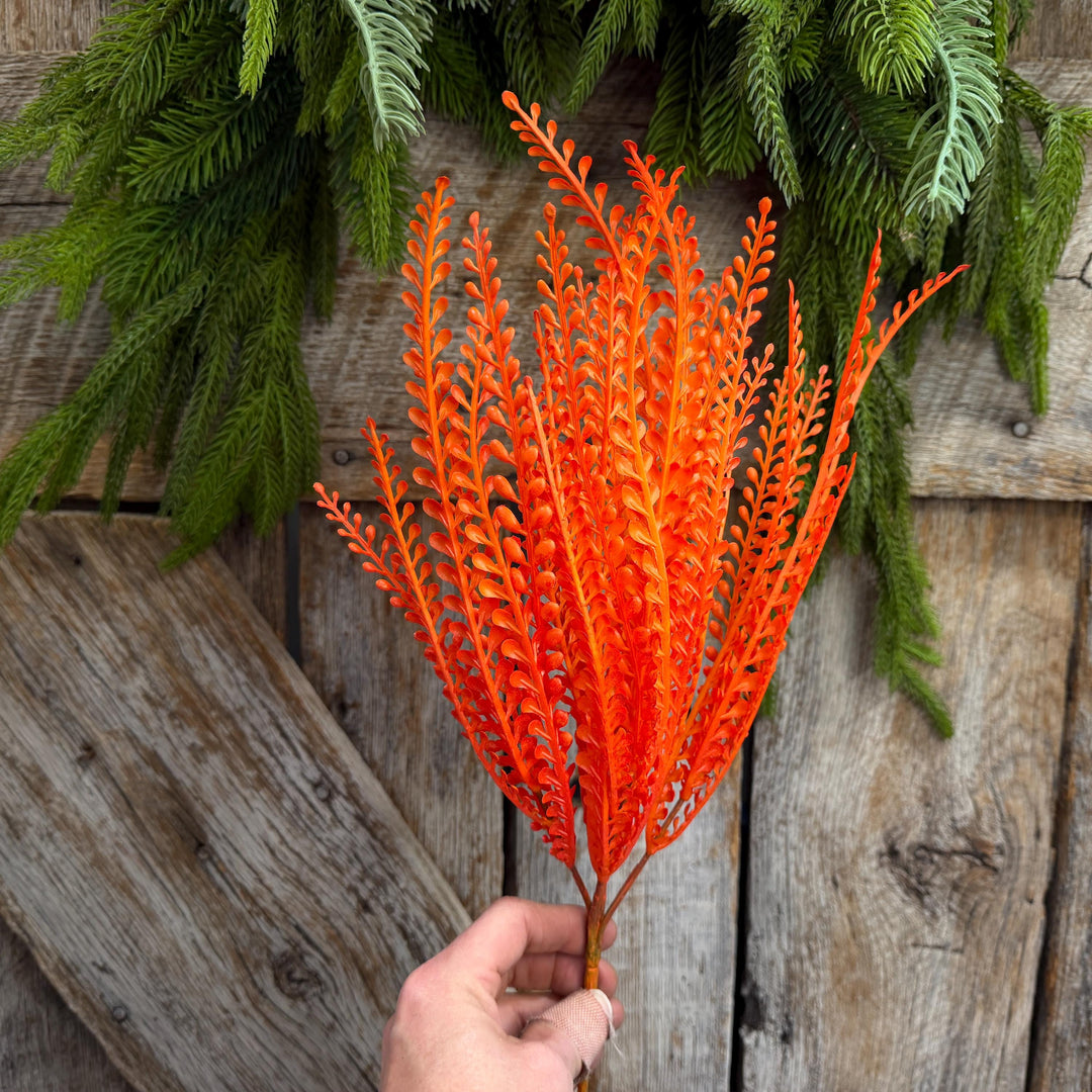 16" Orange Beaded Grass Spray, Orange Greenery, Halloween Beaded Grass